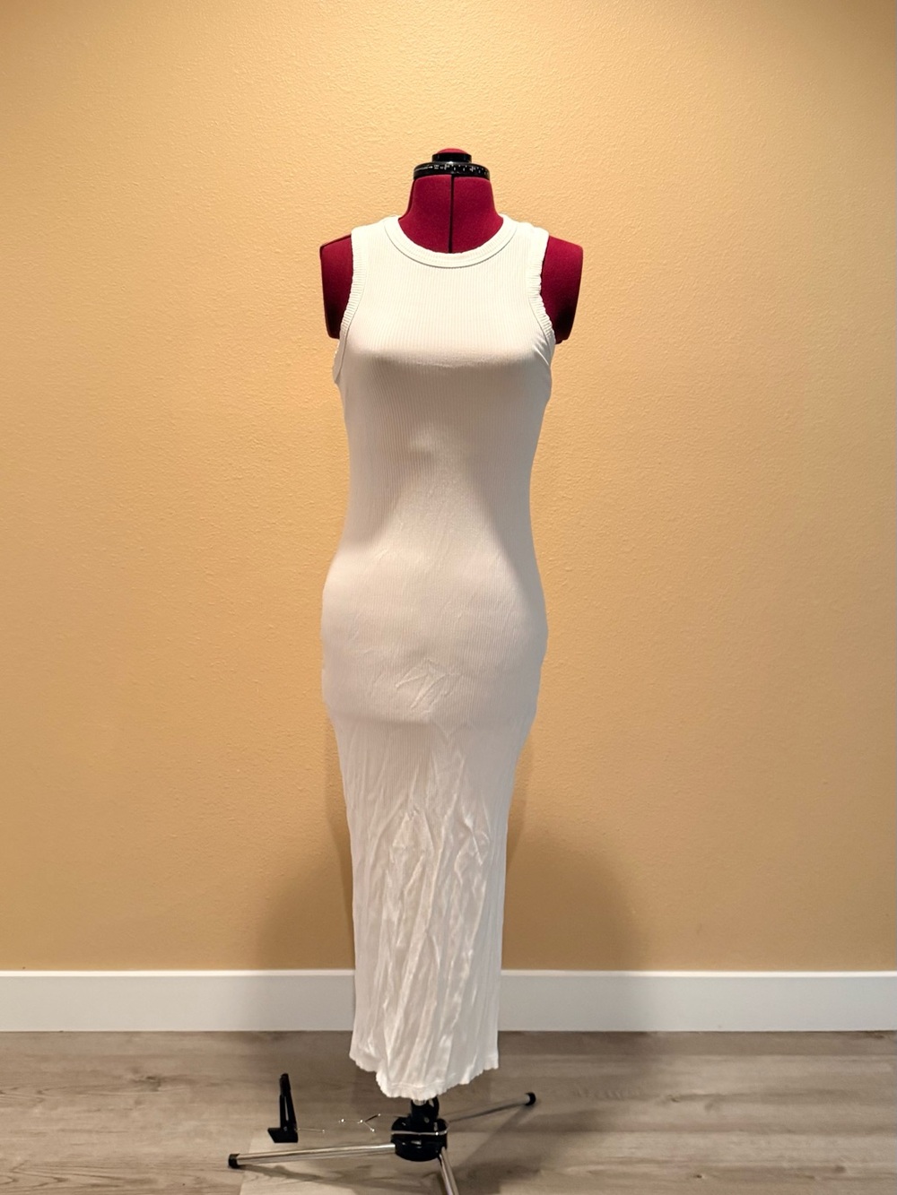Justify White Ribbed Sleeveless Maxi Dress